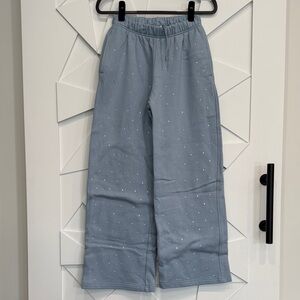 Good American Light Blue Wide Leg Rhinestone Sweatpants